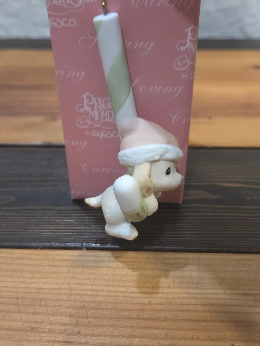 Precious Moments Enesco Cream & Pink Puppy Candy Cane Ornament